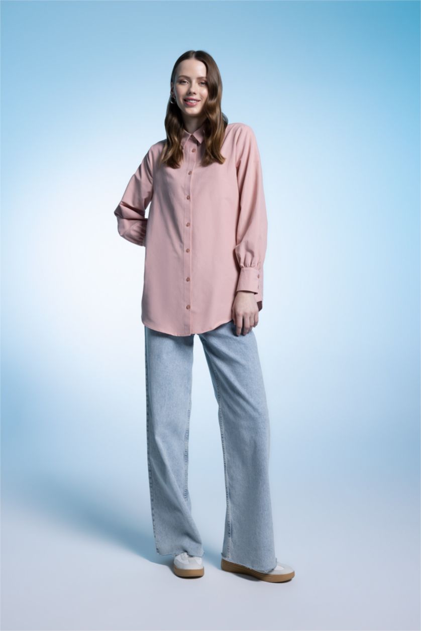 حريمي وردي تونيك بوبلين كم طويل قصة عادية