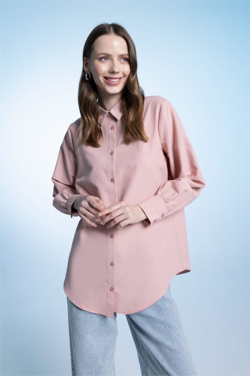 حريمي وردي تونيك بوبلين كم طويل قصة عادية