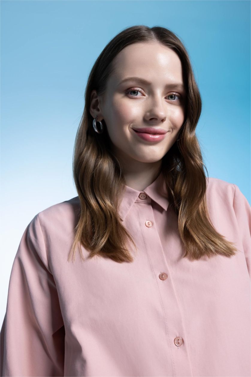 حريمي وردي تونيك بوبلين كم طويل قصة عادية