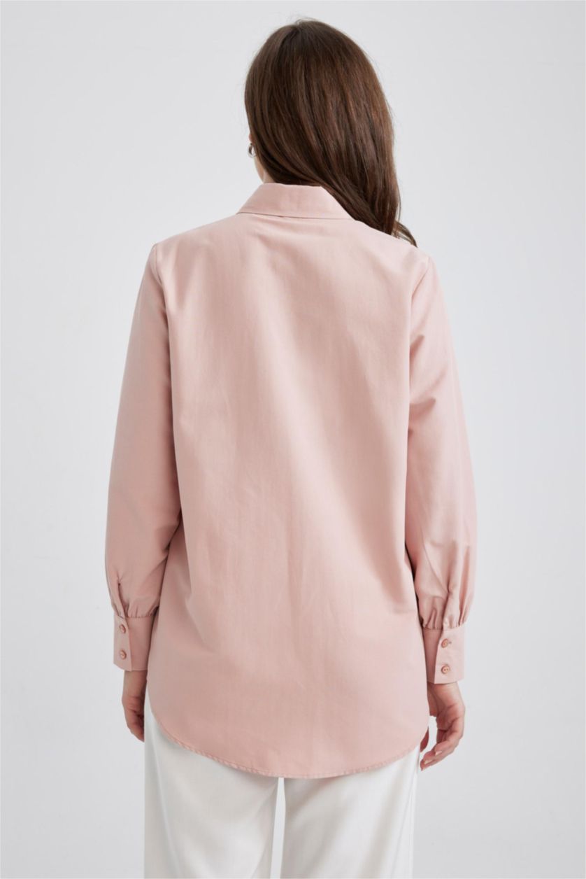 حريمي وردي تونيك بوبلين كم طويل قصة عادية