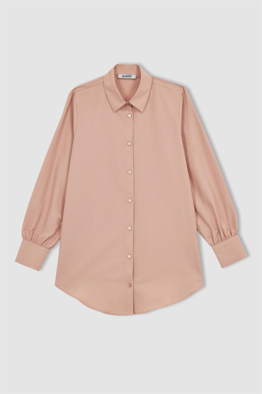 حريمي وردي تونيك بوبلين كم طويل قصة عادية