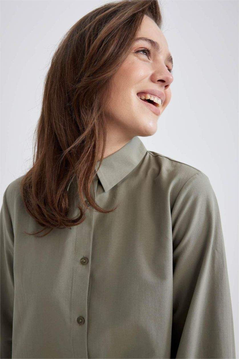 WOMAN Light Green Regular Fit Poplin Long Sleeve Tunic