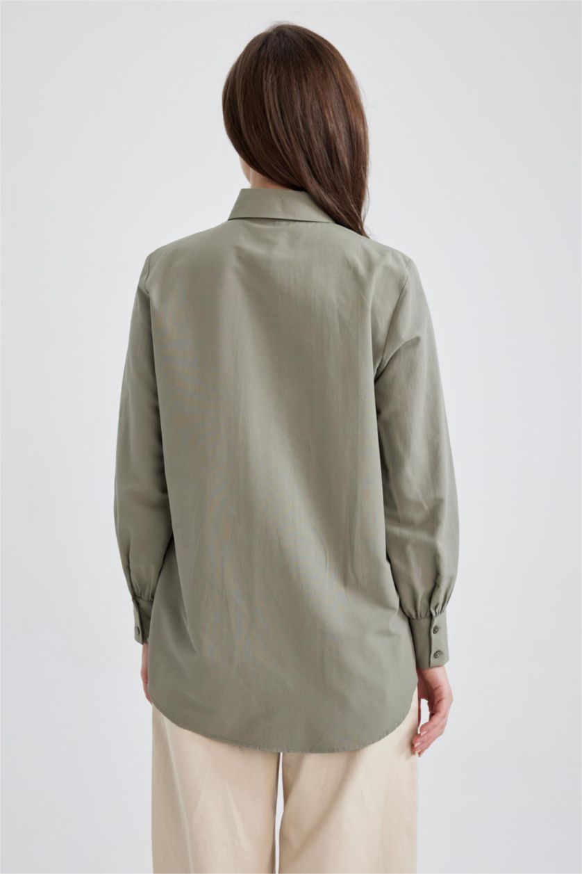 WOMAN Light Green Regular Fit Poplin Long Sleeve Tunic