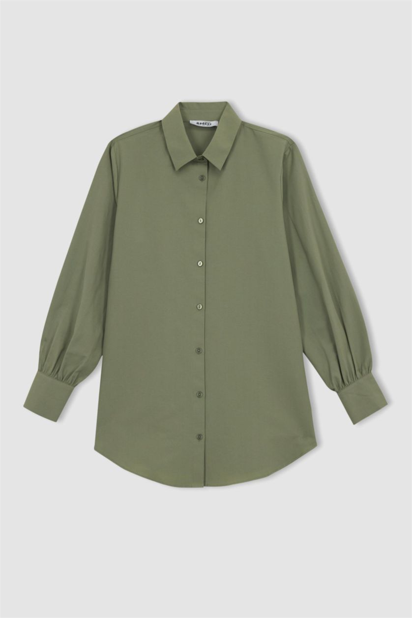 WOMAN Light Green Regular Fit Poplin Long Sleeve Tunic