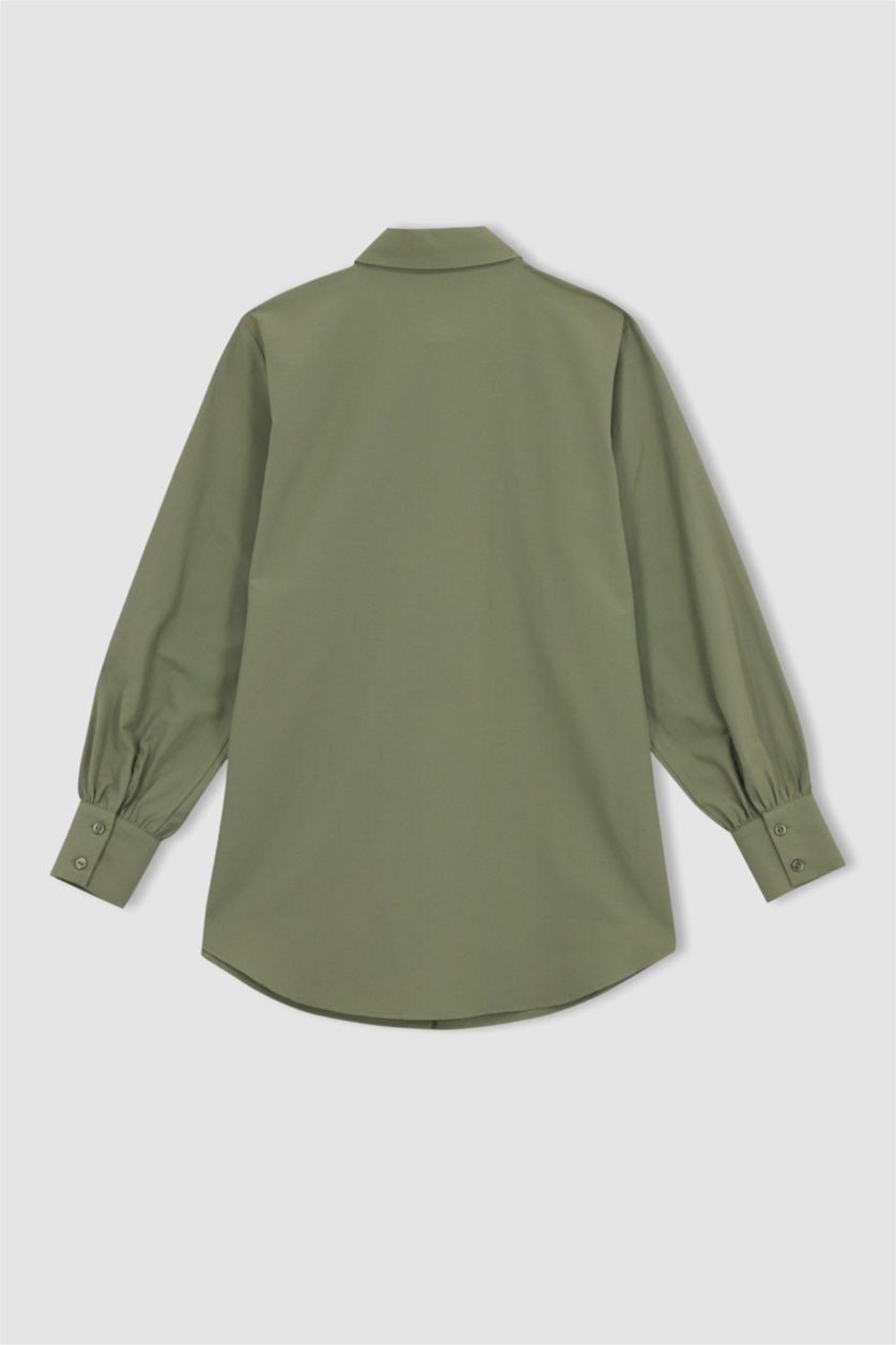 WOMAN Light Green Regular Fit Poplin Long Sleeve Tunic