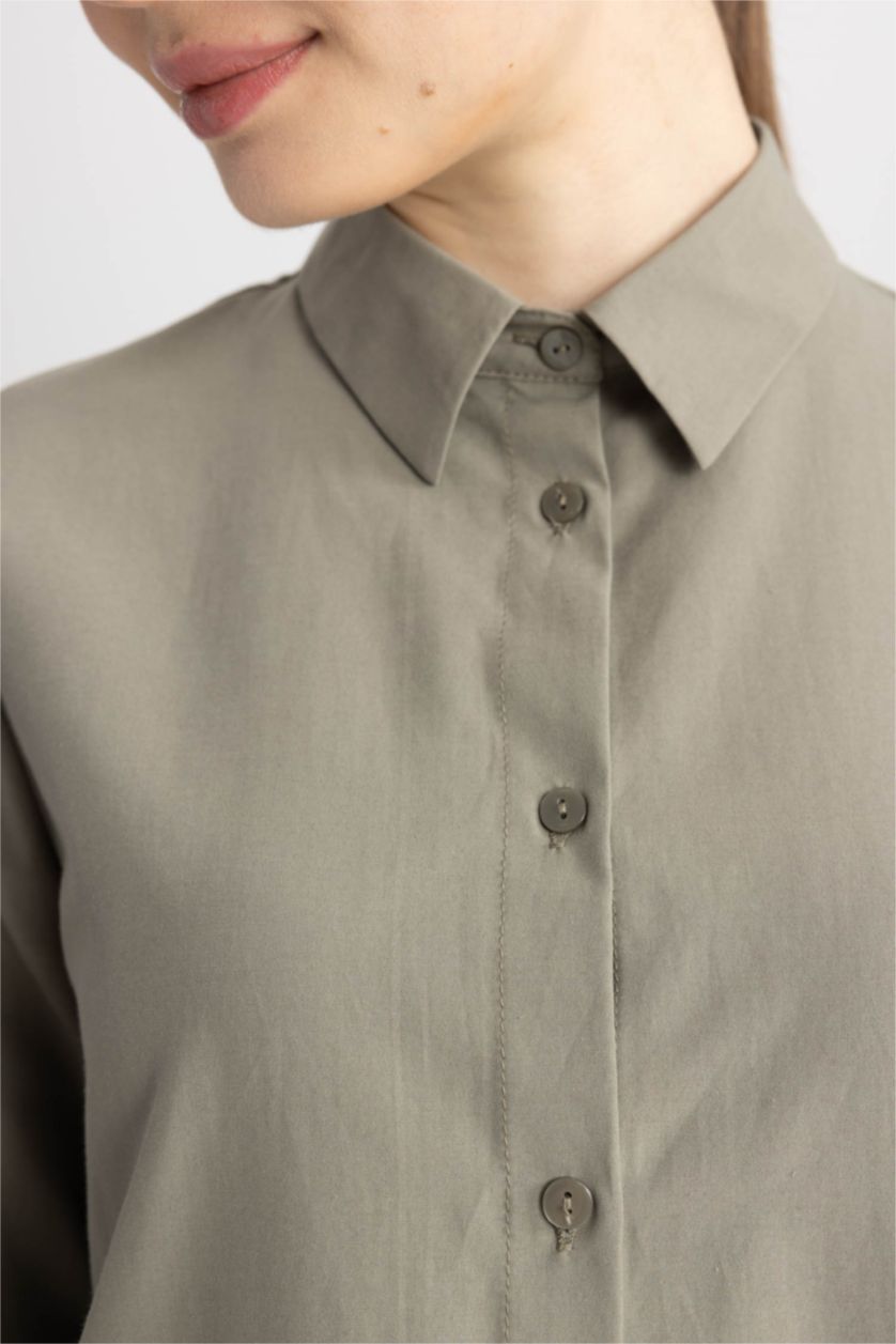 حريمي كاكي فاتح تونيك بوبلين كم طويل قصة عادية