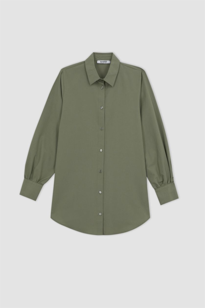 حريمي كاكي فاتح تونيك بوبلين كم طويل قصة عادية