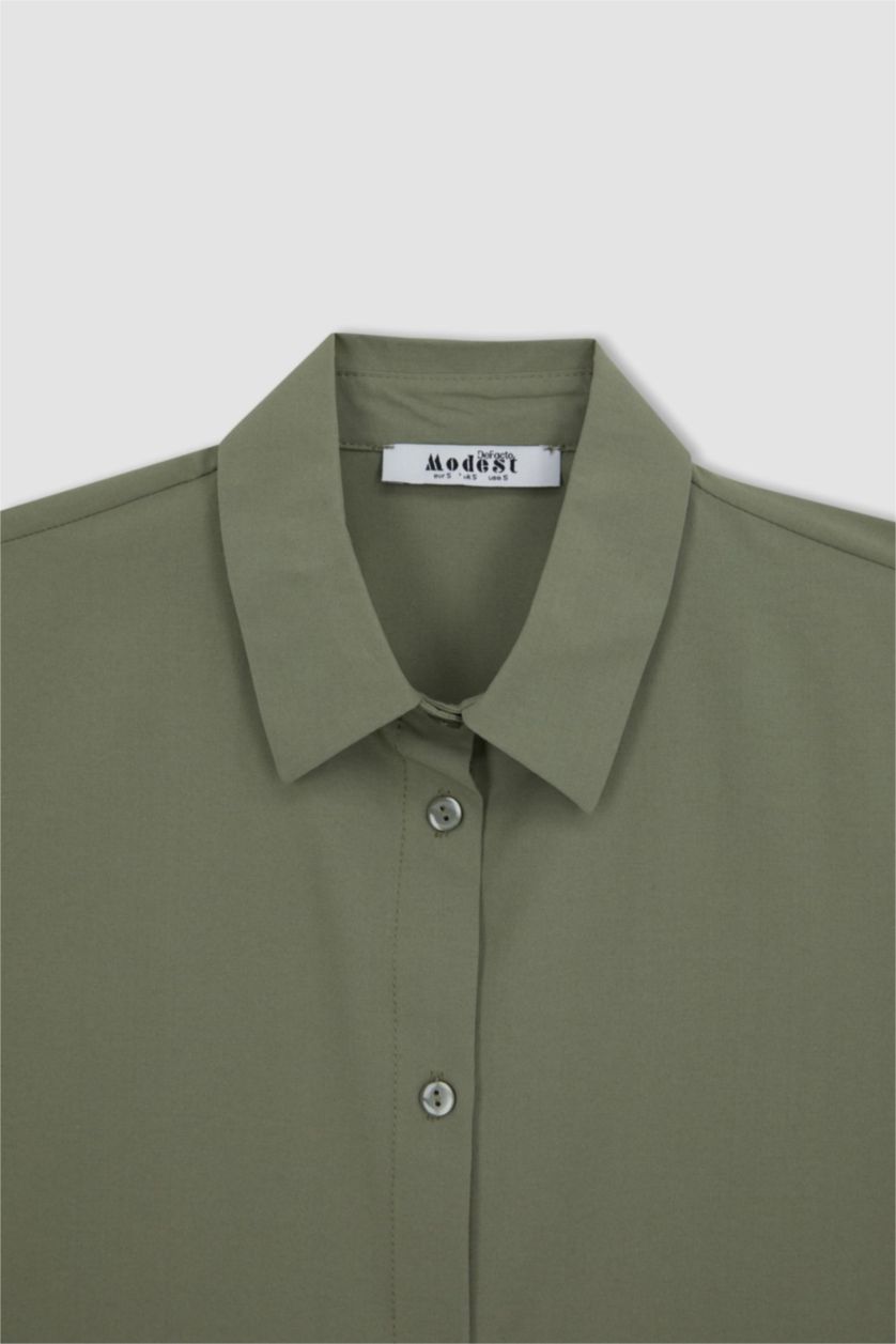 حريمي كاكي فاتح تونيك بوبلين كم طويل قصة عادية