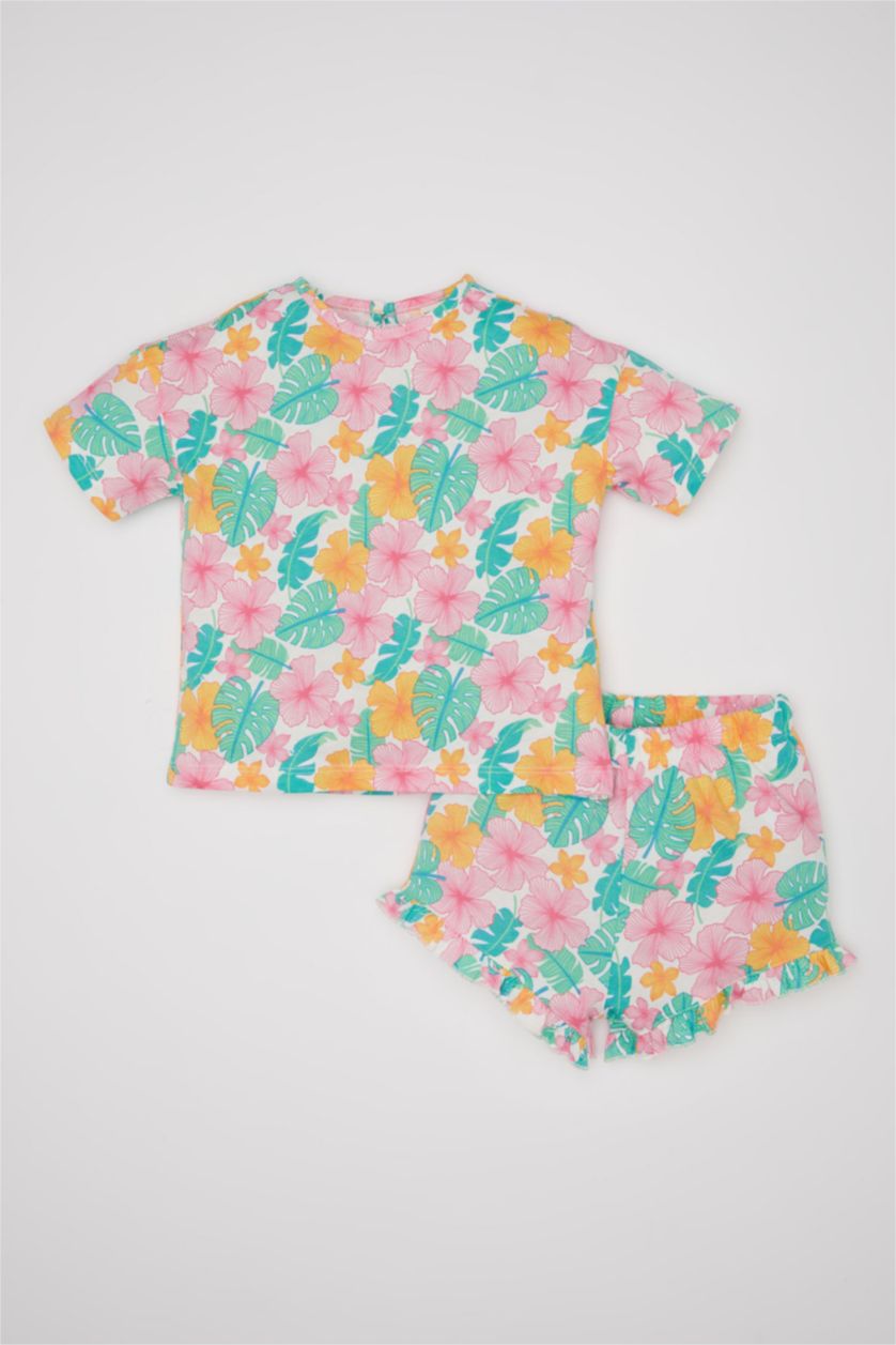 Baby Girl Ecru Baby Girl Patterned T-Shirt Shorts 2 Piece Set