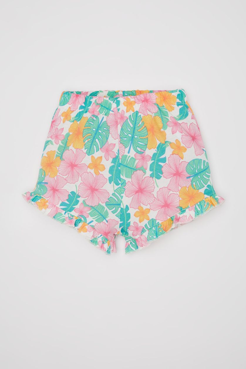 Baby Girl Ecru Baby Girl Patterned T-Shirt Shorts 2 Piece Set