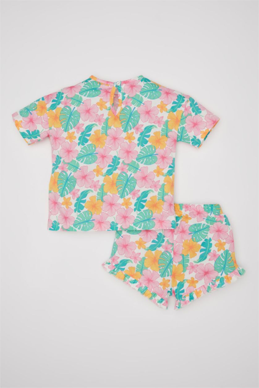 Baby Girl Ecru Baby Girl Patterned T-Shirt Shorts 2 Piece Set