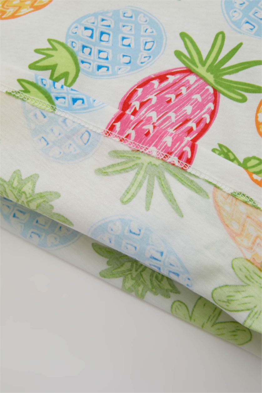 Kız Bebek Ekru Kız Bebek 2'li Takım Desenli Kısa Kollu Tişört Şort