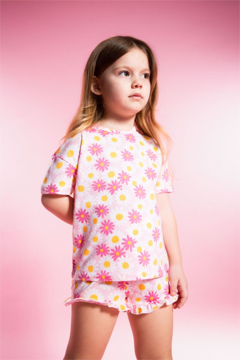 BABY GIRL Pink Baby Girl Floral Short Sleeve T-Shirt Shorts 2 Piece Set