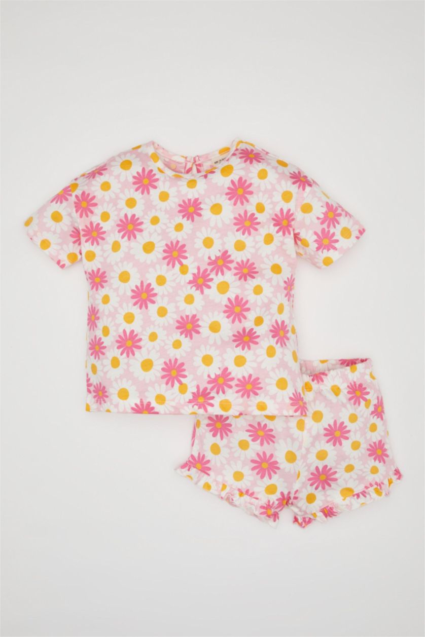BABY GIRL Pink Baby Girl Floral Short Sleeve T-Shirt Shorts 2 Piece Set