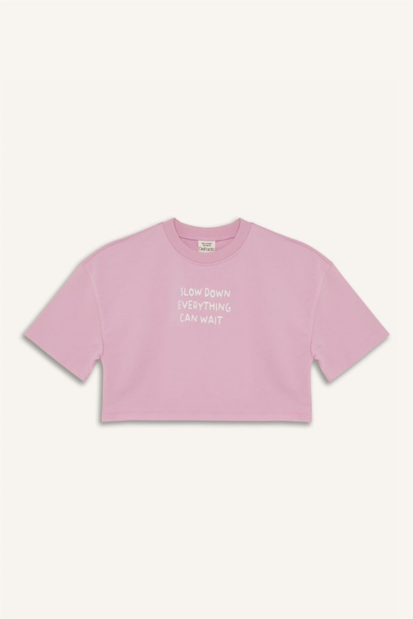 Kız Çocuk - Genç Kız Pembe 2'li Takım Baskılı Kısa Kollu Tişört Beli Lastikli Eşofman Altı Kız Çocuk