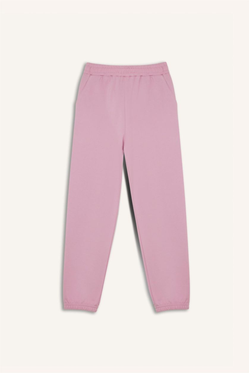 Kız Çocuk - Genç Kız Pembe 2'li Takım Baskılı Kısa Kollu Tişört Beli Lastikli Eşofman Altı Kız Çocuk