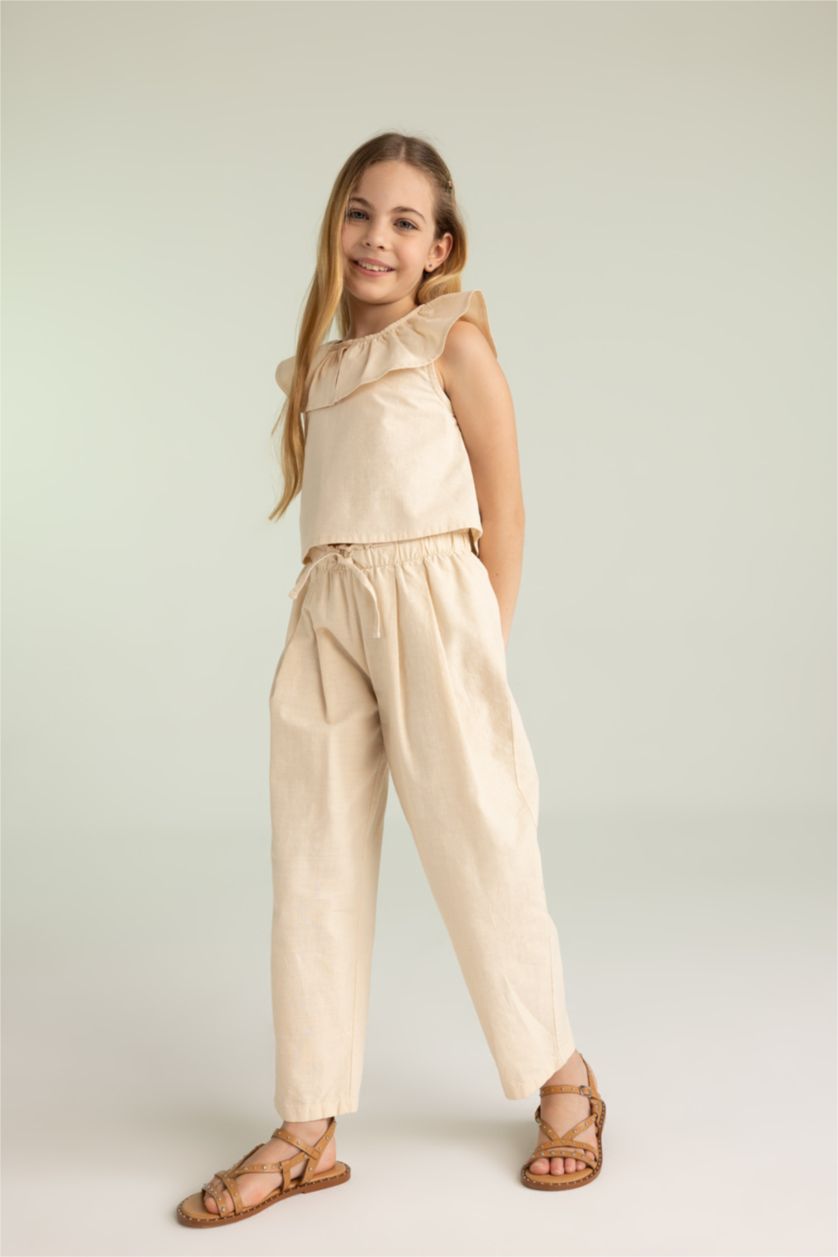 GIRLS & TEENS Beige Girl Sleeveless Blouse Trousers 2 Piece Set
