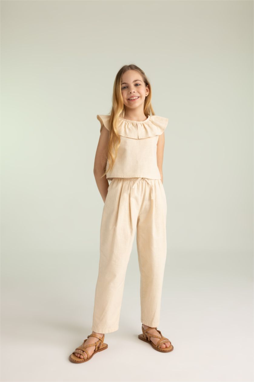 GIRLS & TEENS Beige Girl Sleeveless Blouse Trousers 2 Piece Set