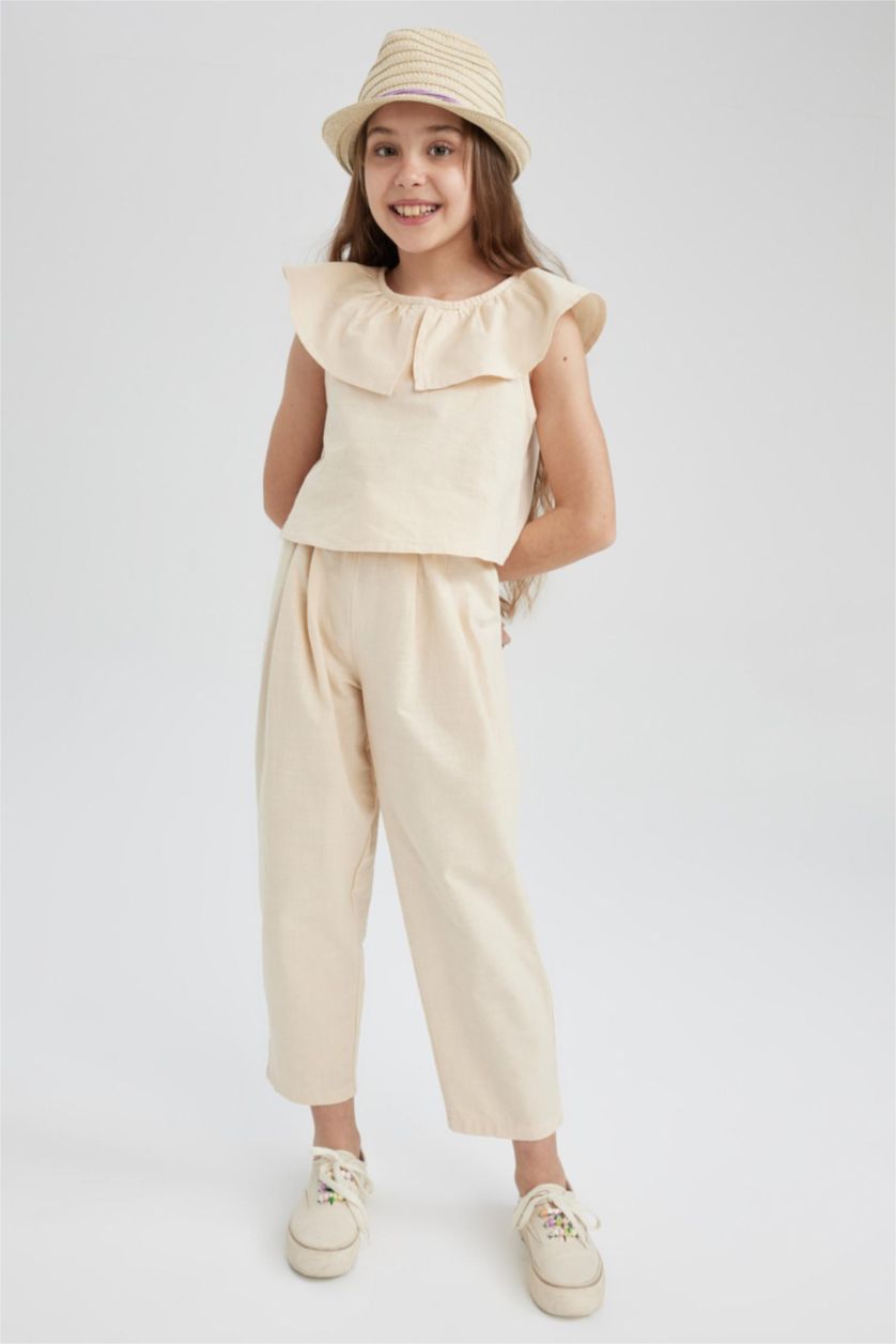 GIRLS & TEENS Beige Girl Sleeveless Blouse Trousers 2 Piece Set