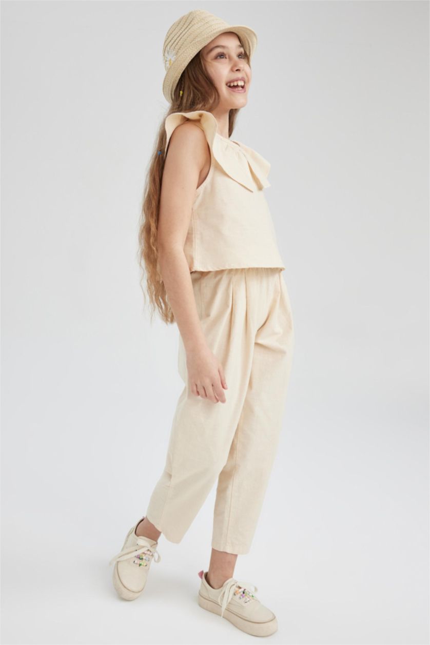 GIRLS & TEENS Beige Girl Sleeveless Blouse Trousers 2 Piece Set