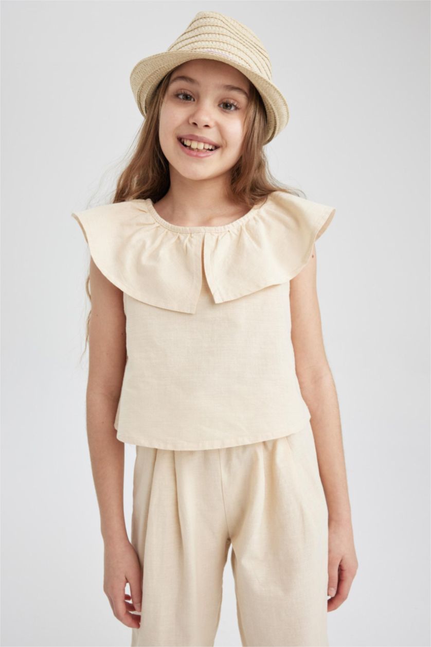 GIRLS & TEENS Beige Girl Sleeveless Blouse Trousers 2 Piece Set
