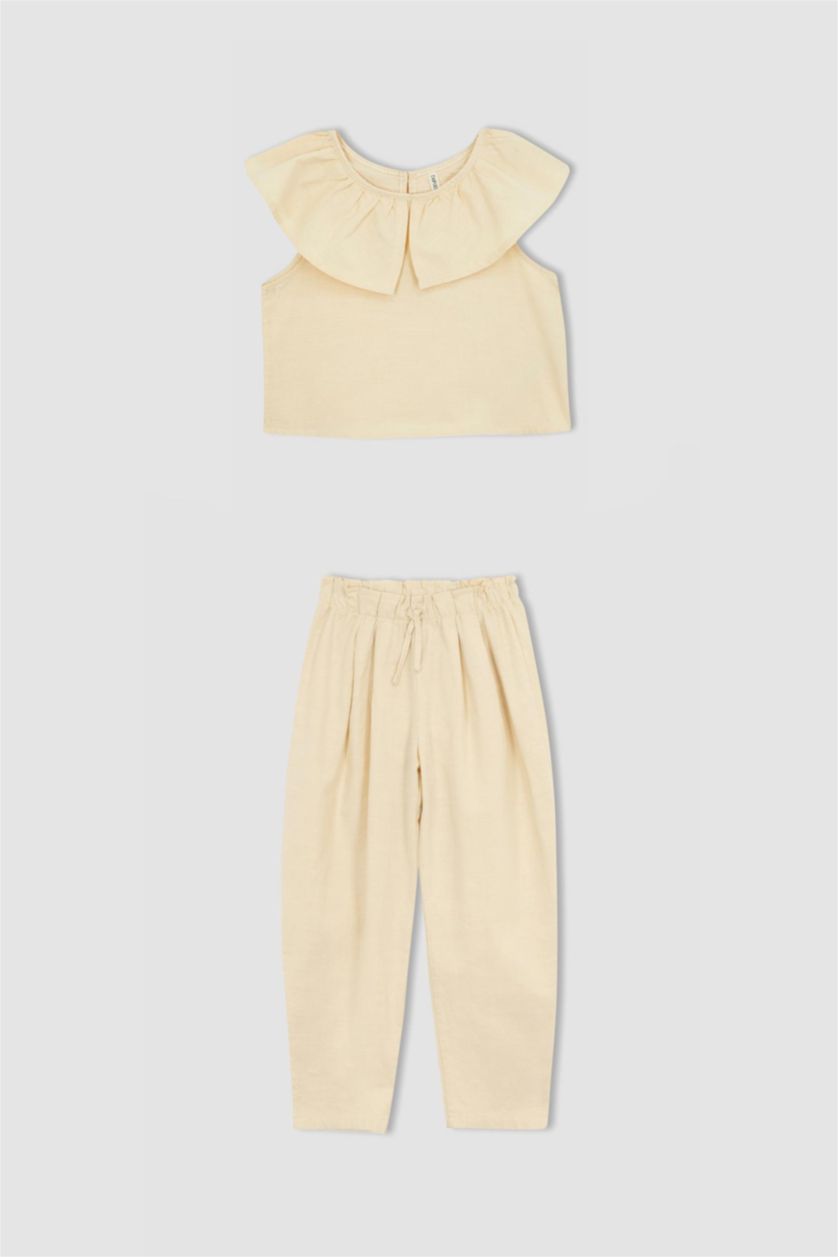 GIRLS & TEENS Beige Girl Sleeveless Blouse Trousers 2 Piece Set