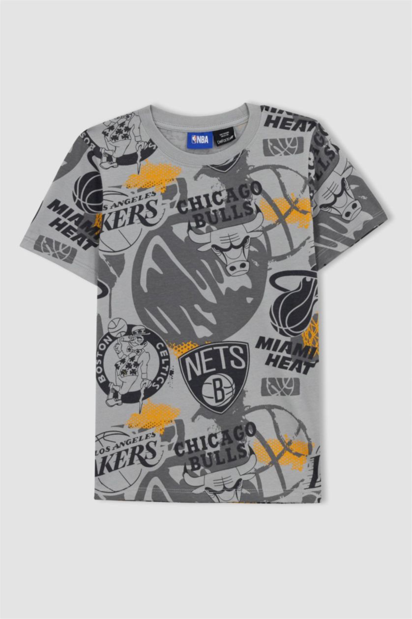 BOYS & TEENS Light Grey Boy Defacto Fit NBA Current Teams Licensed Regular Fit Crew Neck Patterned Short Sleeved T-Shirt
