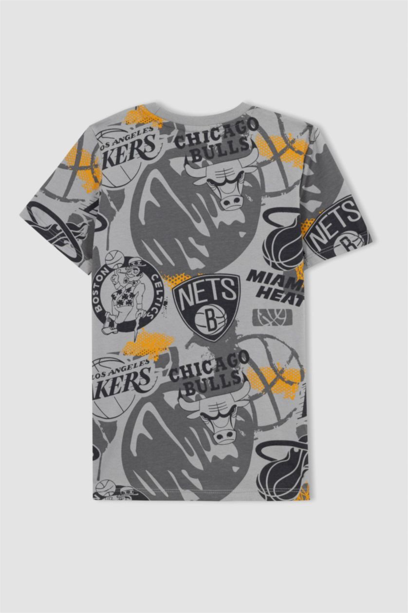 BOYS & TEENS Light Grey Boy Defacto Fit NBA Current Teams Licensed Regular Fit Crew Neck Patterned Short Sleeved T-Shirt
