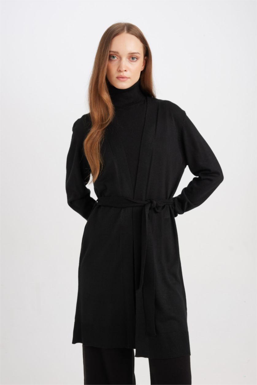 WOMAN Black Regular Fit Shawl Collar Cardigan