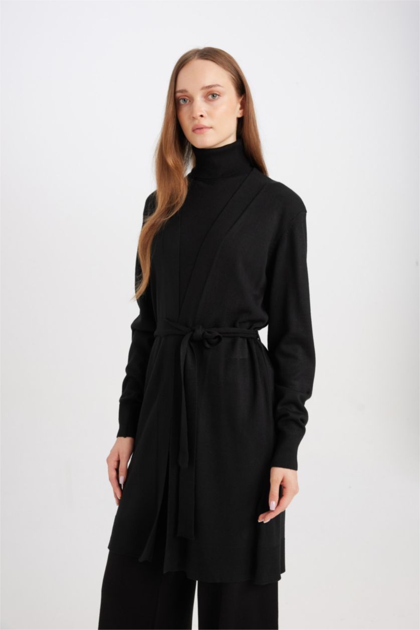 WOMAN Black Regular Fit Shawl Collar Cardigan