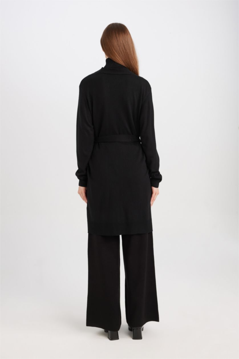 WOMAN Black Regular Fit Shawl Collar Cardigan