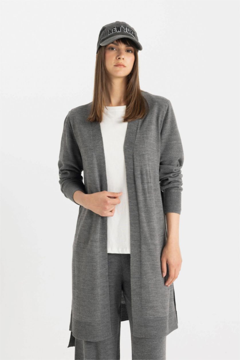 نساء رمادي جاكيت صوف قصة عادية بياخة شال