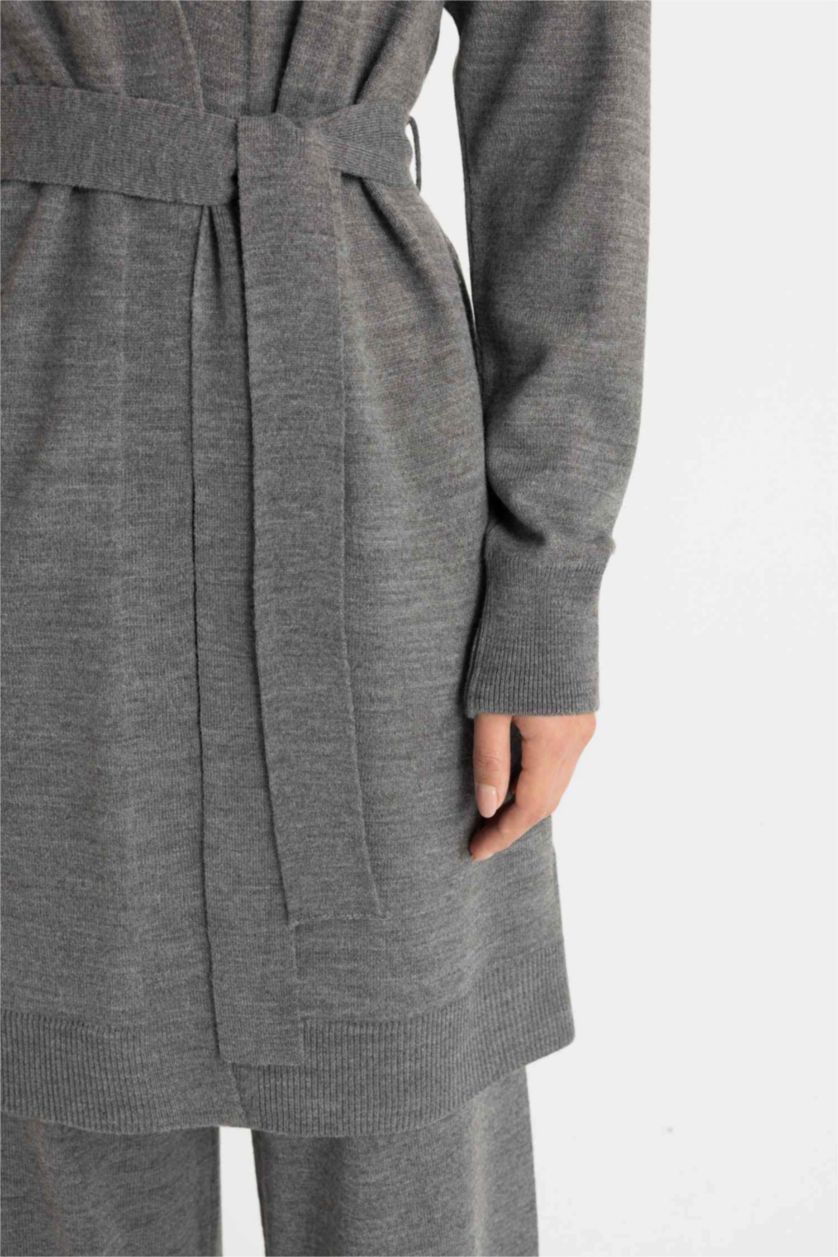 نساء رمادي جاكيت صوف قصة عادية بياخة شال