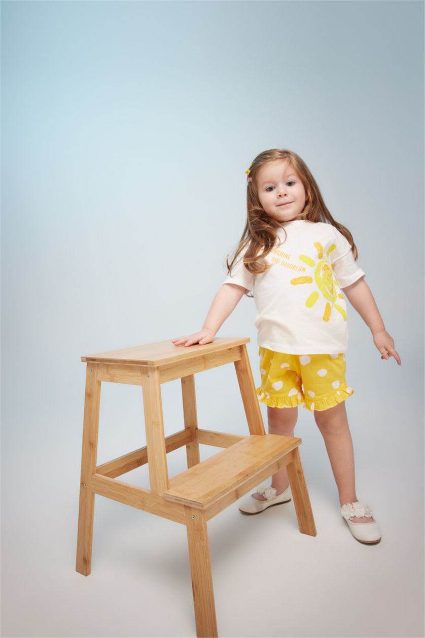 طفلة صغيرة أصفر طقم بناتي منقط بياقة مستديرة - قطعتين