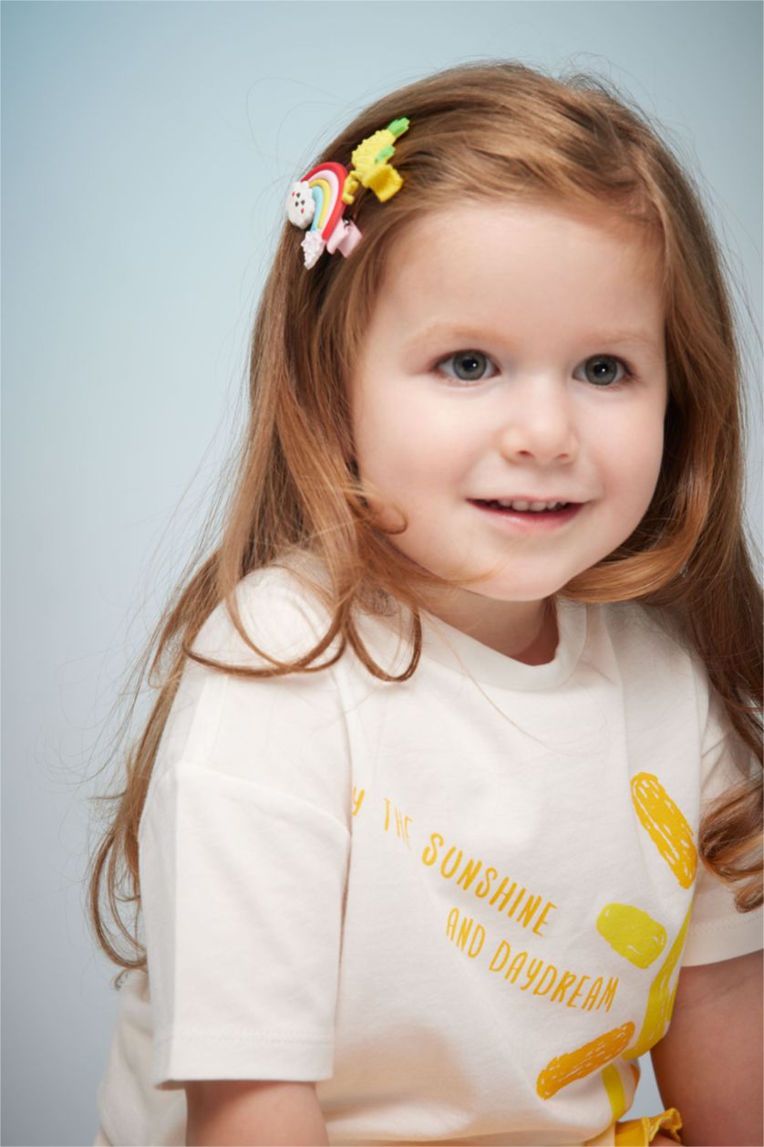 طفلة صغيرة أصفر طقم بناتي منقط بياقة مستديرة - قطعتين