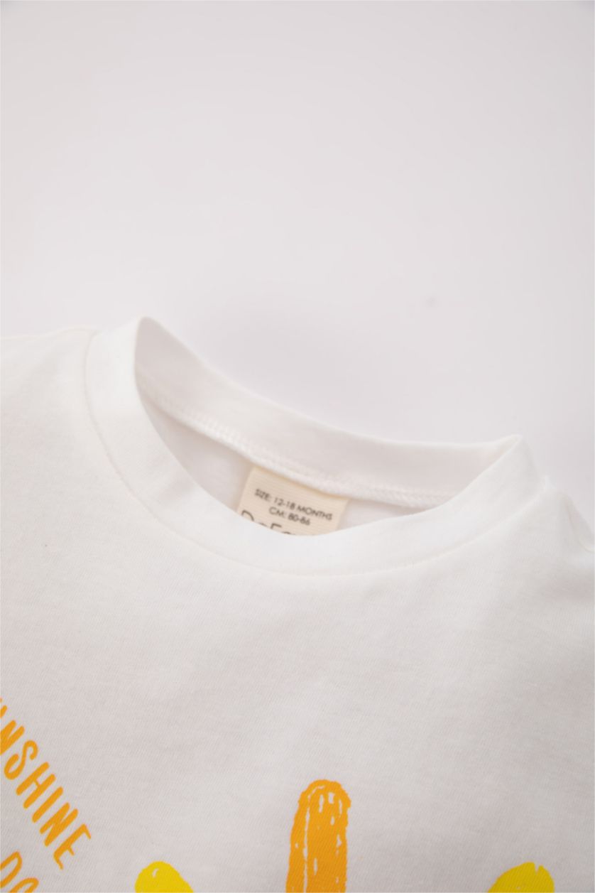 طفلة صغيرة أصفر طقم بناتي منقط بياقة مستديرة - قطعتين