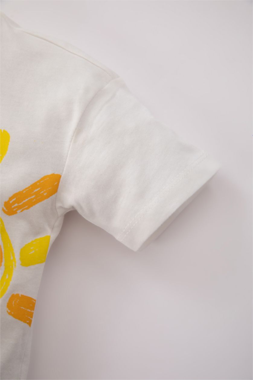 طفلة صغيرة أصفر طقم بناتي منقط بياقة مستديرة - قطعتين