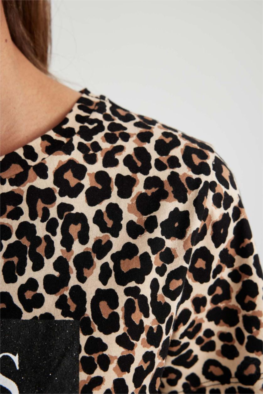 نساء فيزوني داكن تيشيرت قطن بطباعة الحيوانات قصة عادية