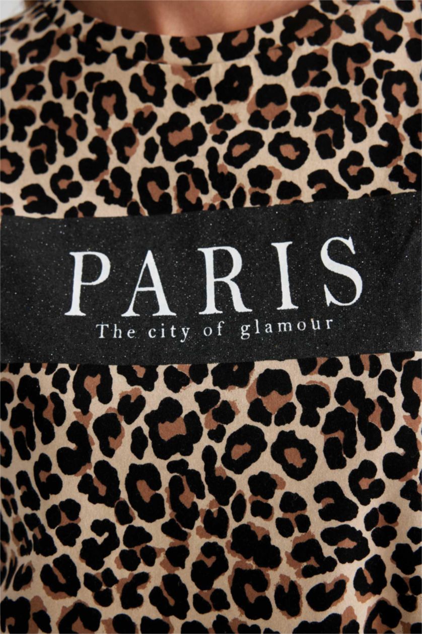 نساء فيزوني داكن تيشيرت قطن بطباعة الحيوانات قصة عادية