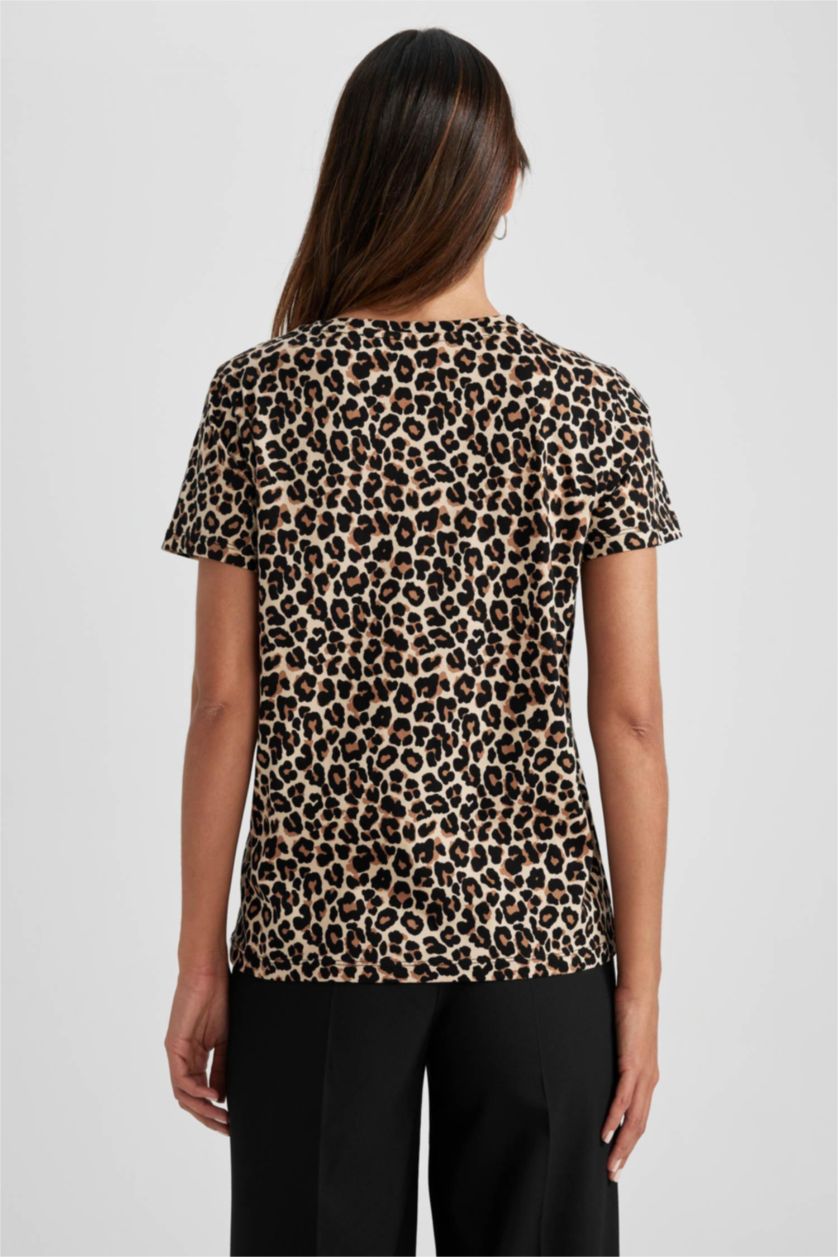 نساء فيزوني داكن تيشيرت قطن بطباعة الحيوانات قصة عادية