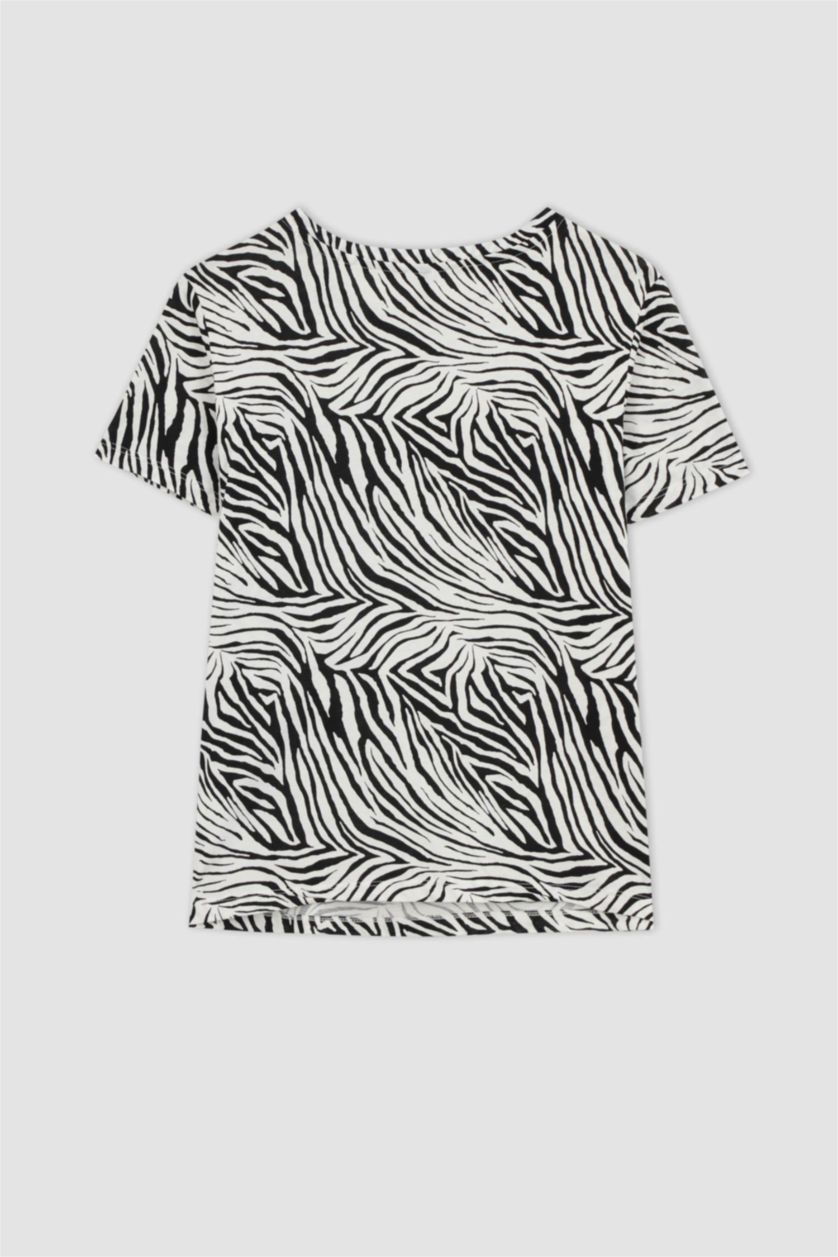 نساء أسود تيشيرت قطن بطباعة الحيوانات قصة عادية