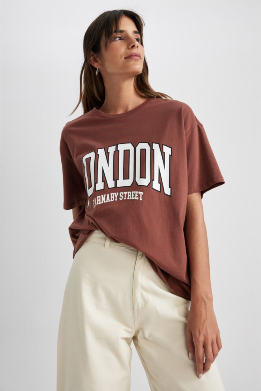 نساء بني Oversize Fit Short Sleeve T-Shirt