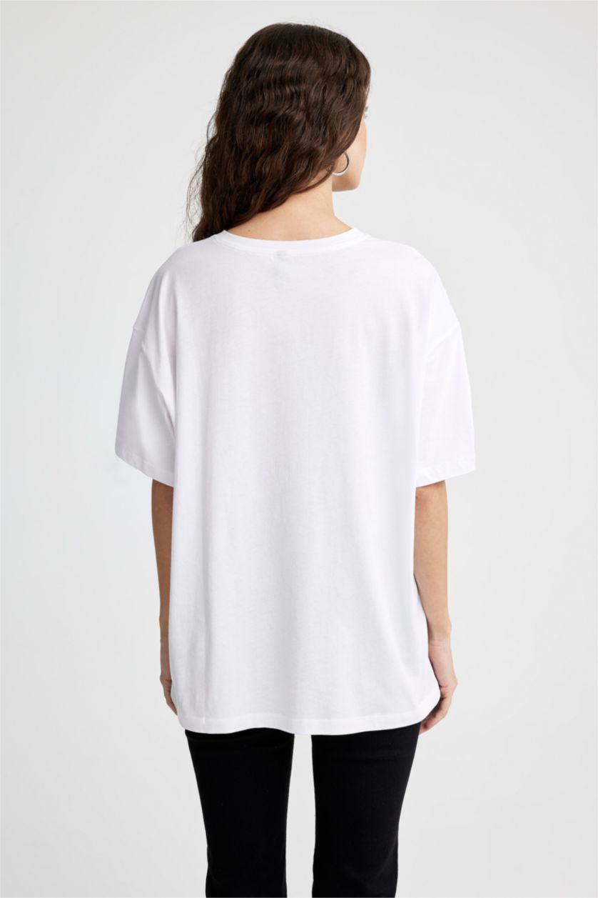 FEMME Blanc T-shirt Oversize imprimé en coton à col rond