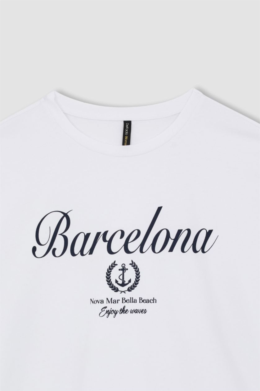 FEMME Blanc T-shirt Oversize imprimé en coton à col rond