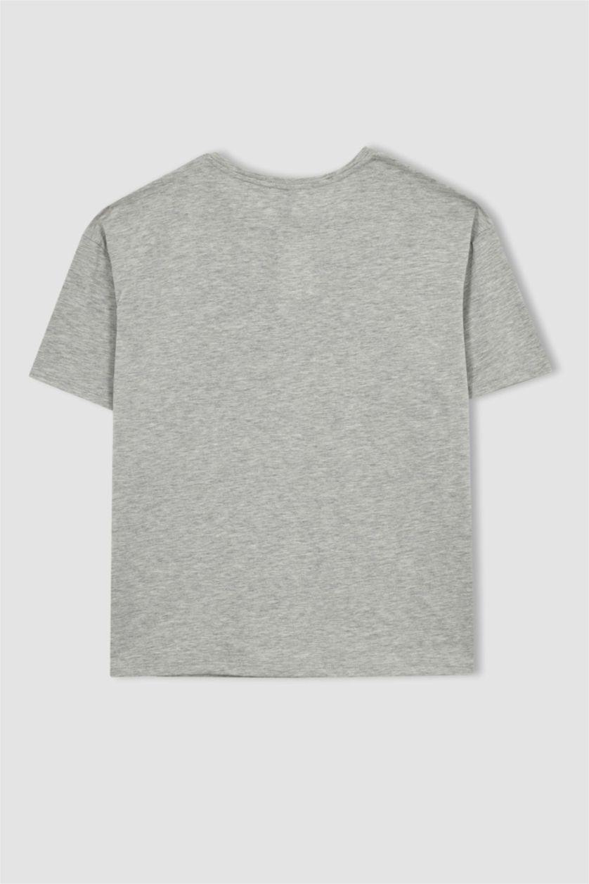 WOMAN Grey Melange Oversize Fit Crew Neck Printed Short Sleeve T-Shirt