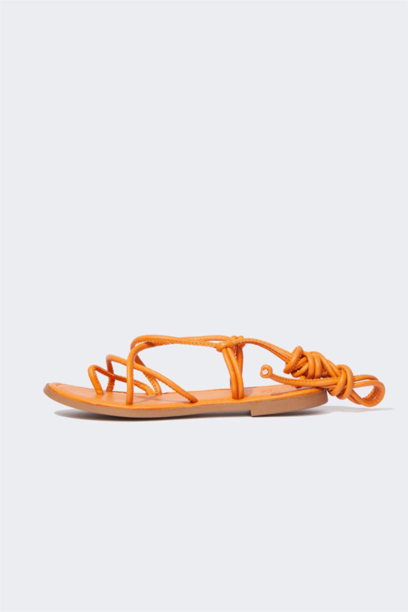 FEMME Orange Sandales à semelles plates et à lacets pour femme