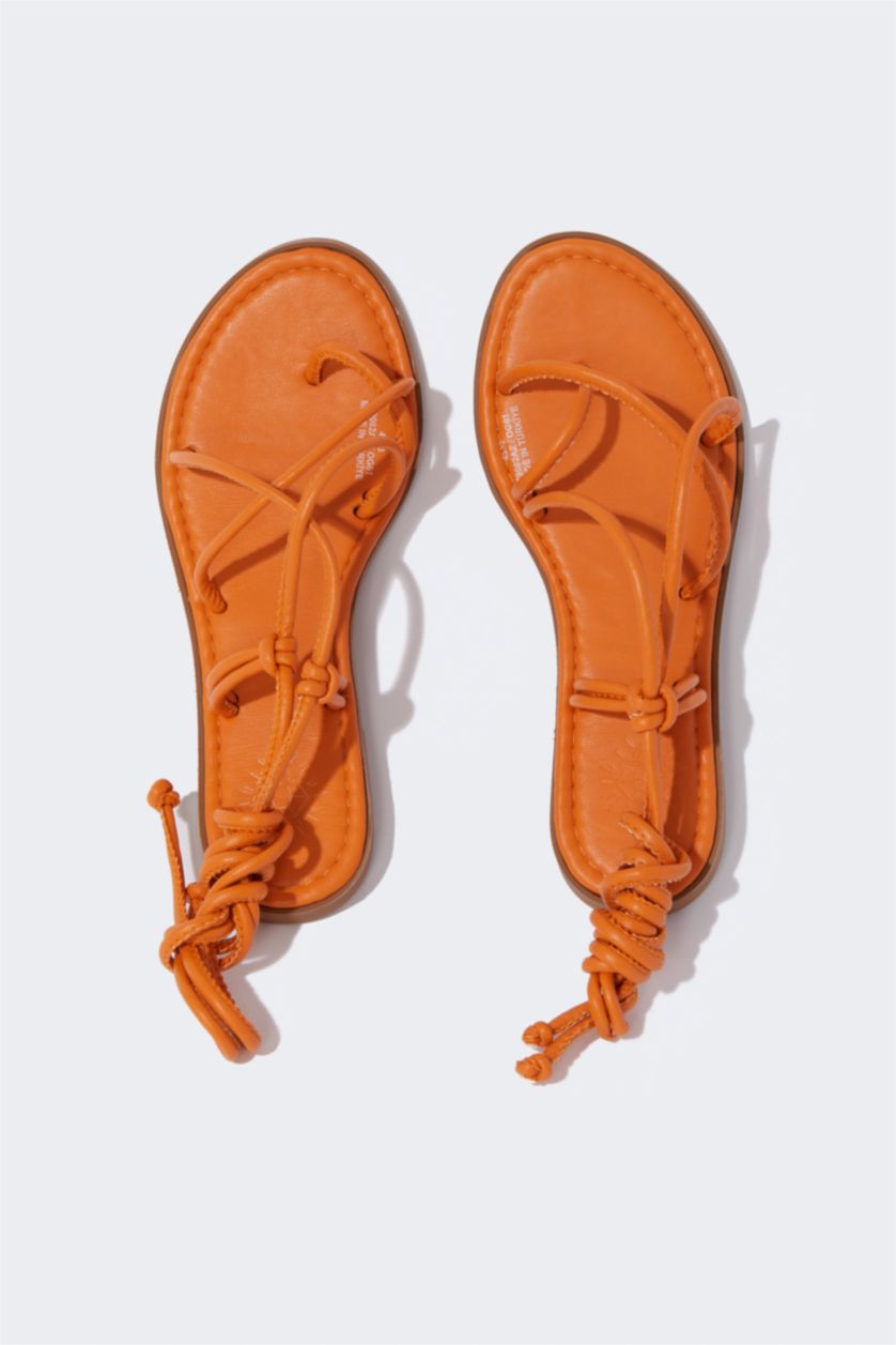 FEMME Orange Sandales à semelles plates et à lacets pour femme