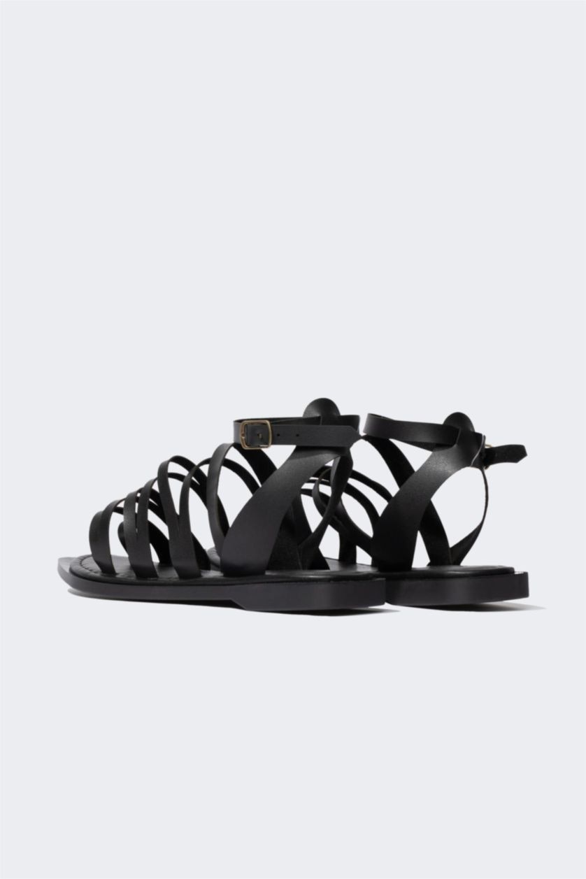 نساء أسود صندل نسائي بكعب مسطح