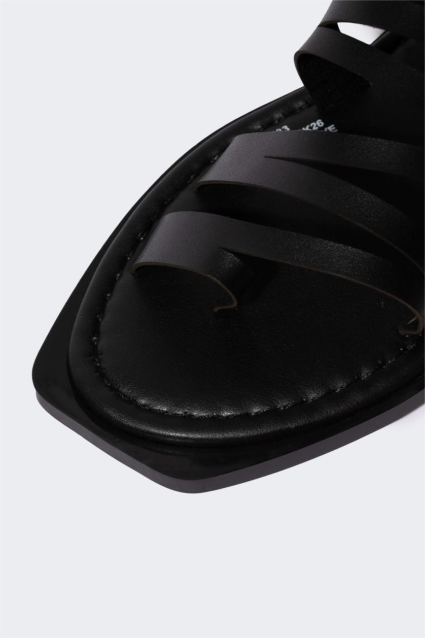 نساء أسود صندل نسائي بكعب مسطح