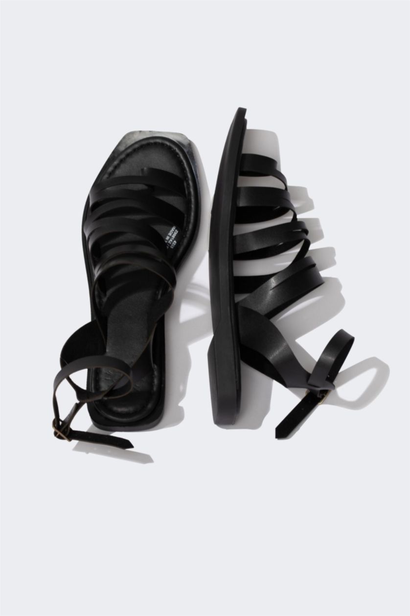 نساء أسود صندل نسائي بكعب مسطح